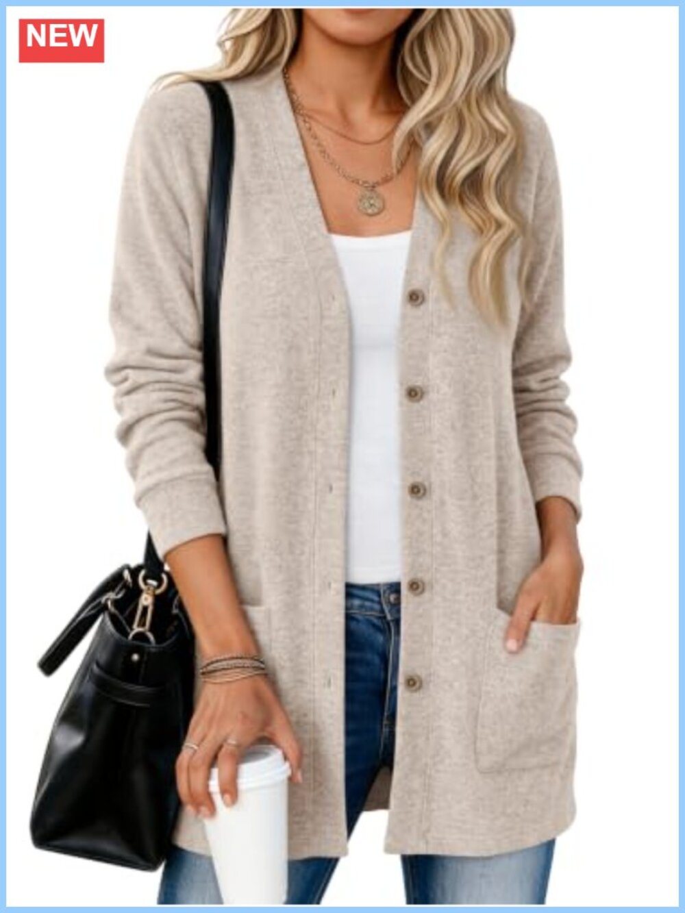 Womens Lightweight Long Cardigan V-Neck Button Tunic Sweater
